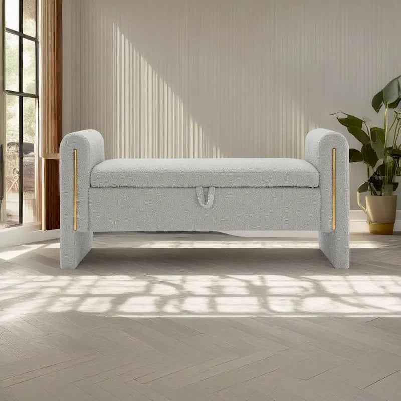 Banc de rangement de bout de lit avec accoudoirs en tissu Teddy moderne