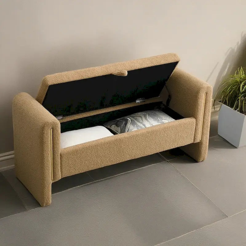 Banc de rangement de bout de lit avec accoudoirs en tissu Teddy moderne