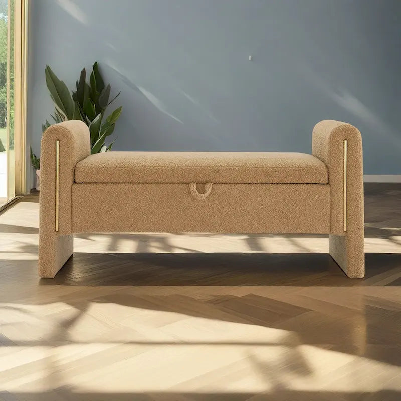 Banc de rangement de bout de lit avec accoudoirs en tissu Teddy moderne