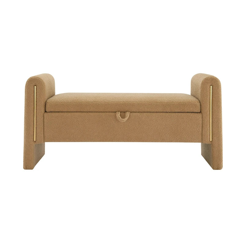 Banc de rangement de bout de lit avec accoudoirs en tissu Teddy moderne