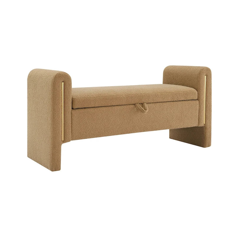 Banc de rangement de bout de lit avec accoudoirs en tissu Teddy moderne