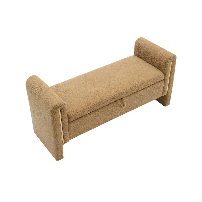Banc de rangement de bout de lit avec accoudoirs en tissu Teddy moderne