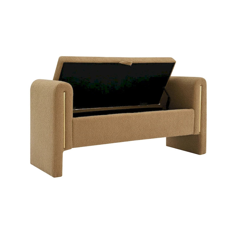 Banc de rangement de bout de lit avec accoudoirs en tissu Teddy moderne