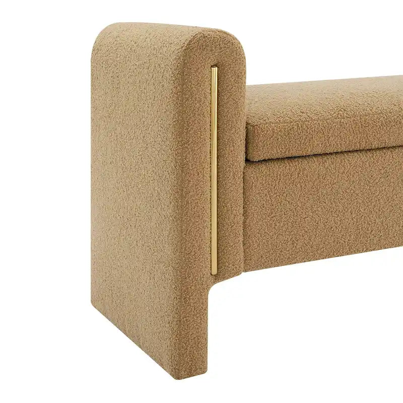 Banc de rangement de bout de lit avec accoudoirs en tissu Teddy moderne