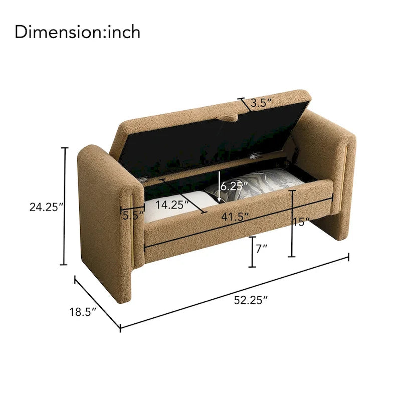 Banc de rangement de bout de lit avec accoudoirs en tissu Teddy moderne