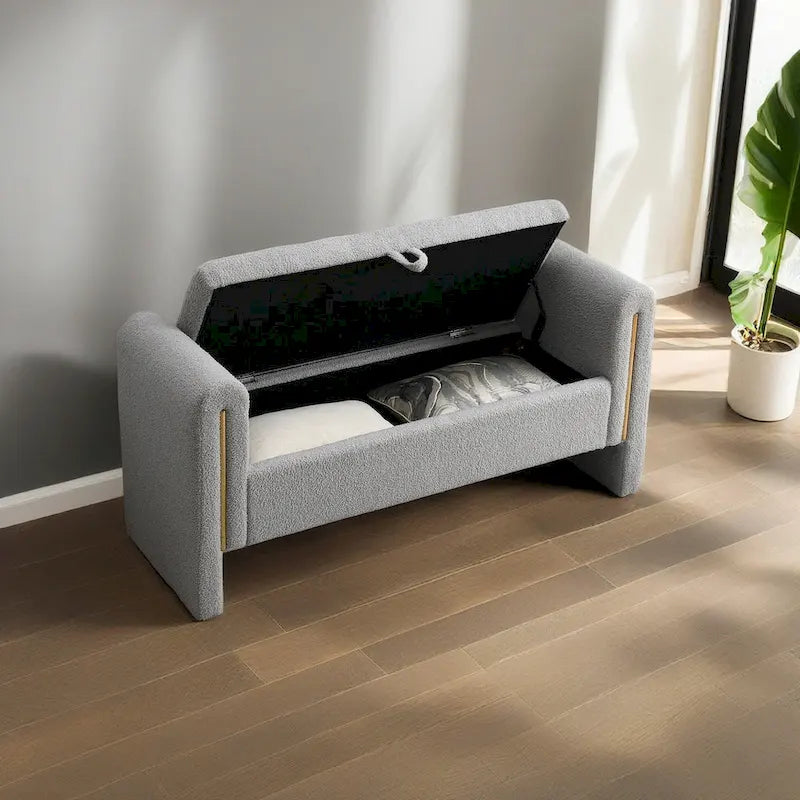 Banc de rangement de bout de lit avec accoudoirs en tissu Teddy moderne