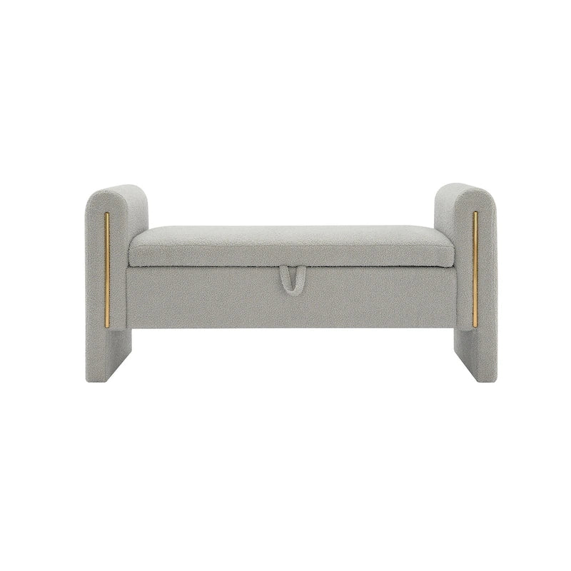 Banc de rangement de bout de lit avec accoudoirs en tissu Teddy moderne