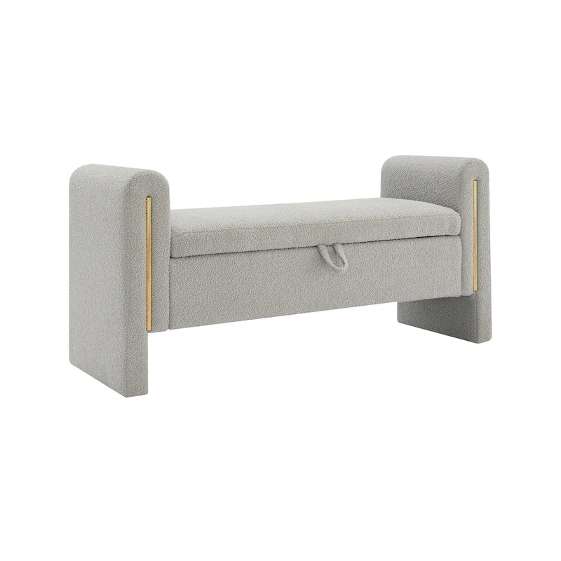 Banc de rangement de bout de lit avec accoudoirs en tissu Teddy moderne