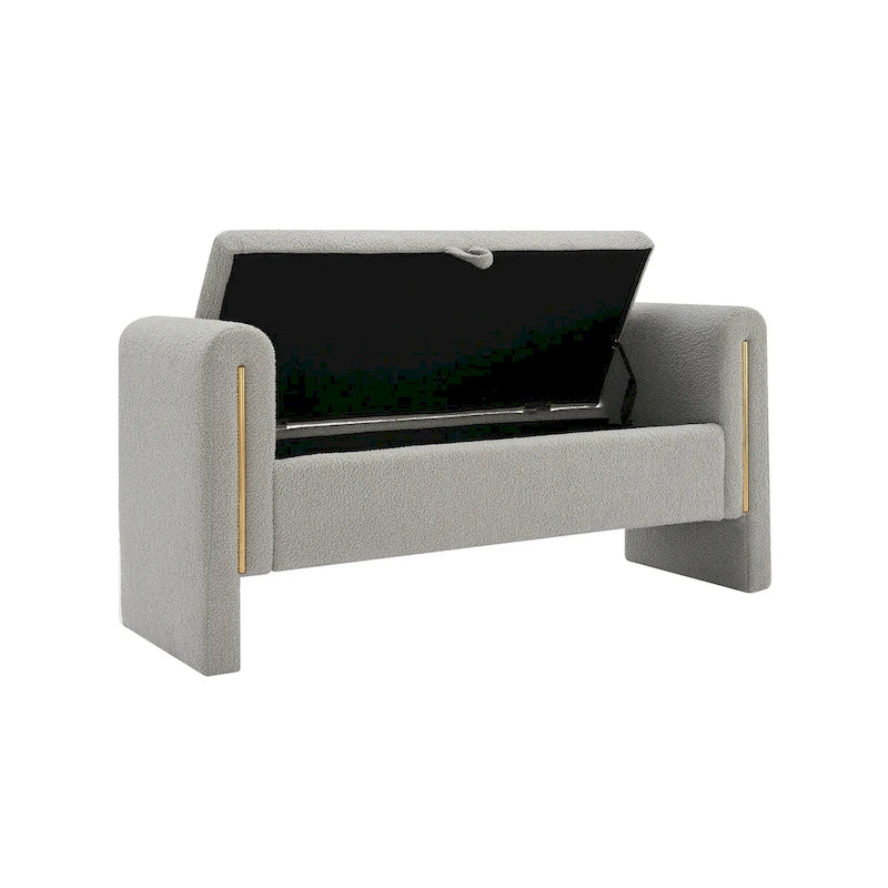 Banc de rangement de bout de lit avec accoudoirs en tissu Teddy moderne