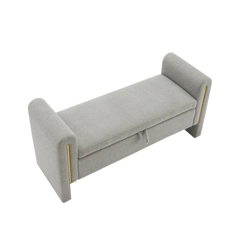 Banc de rangement de bout de lit avec accoudoirs en tissu Teddy moderne