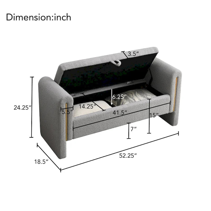 Banc de rangement de bout de lit avec accoudoirs en tissu Teddy moderne