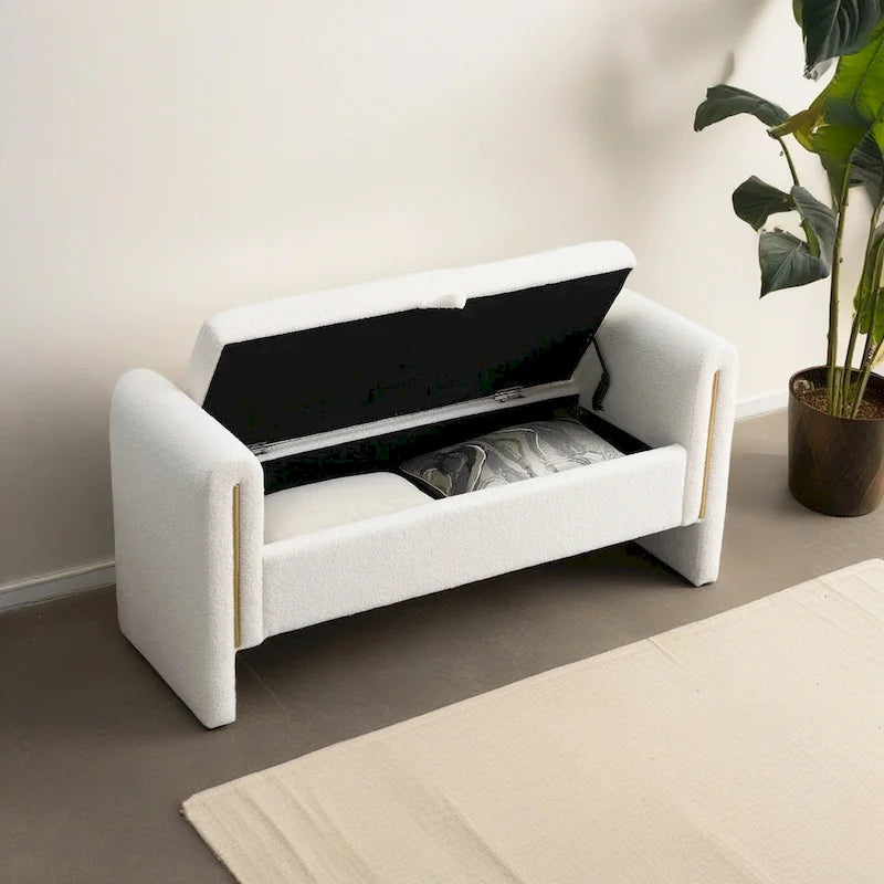 Banc de rangement de bout de lit avec accoudoirs en tissu Teddy moderne