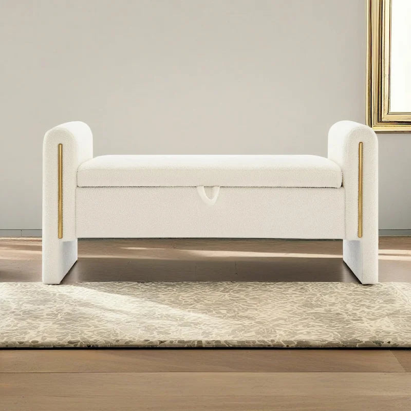 Banc de rangement de bout de lit avec accoudoirs en tissu Teddy moderne
