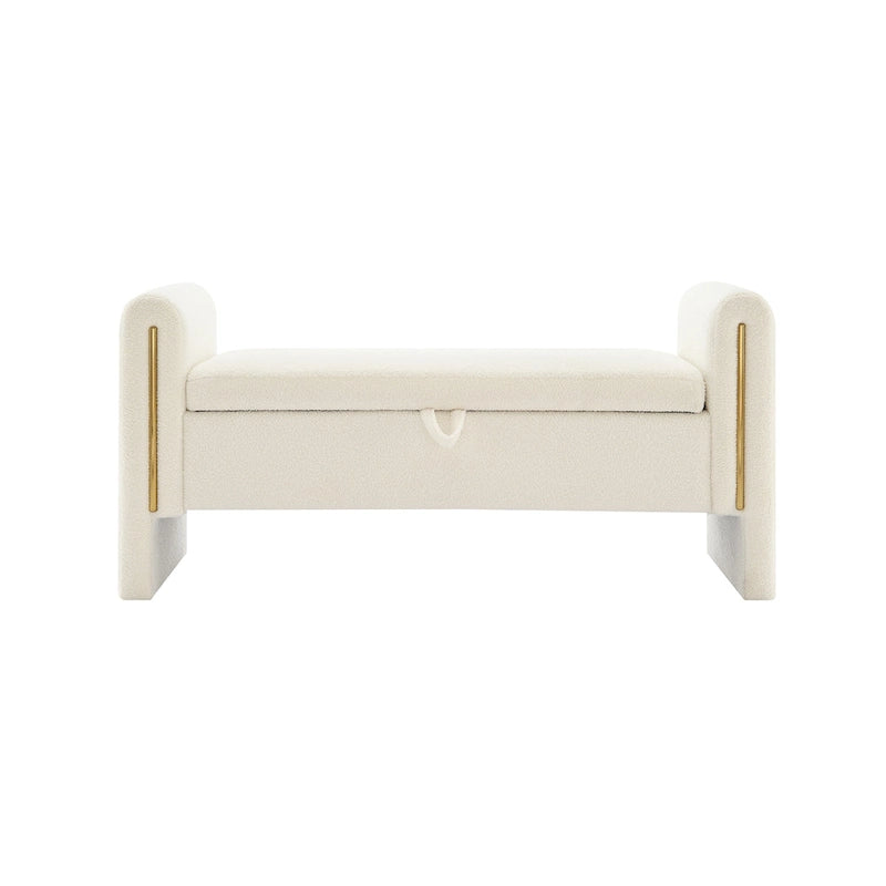 Banc de rangement de bout de lit avec accoudoirs en tissu Teddy moderne