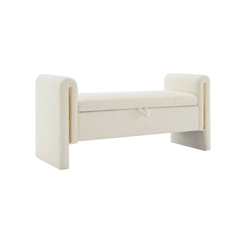 Banc de rangement de bout de lit avec accoudoirs en tissu Teddy moderne
