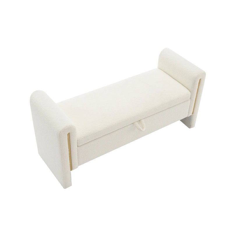 Banc de rangement de bout de lit avec accoudoirs en tissu Teddy moderne
