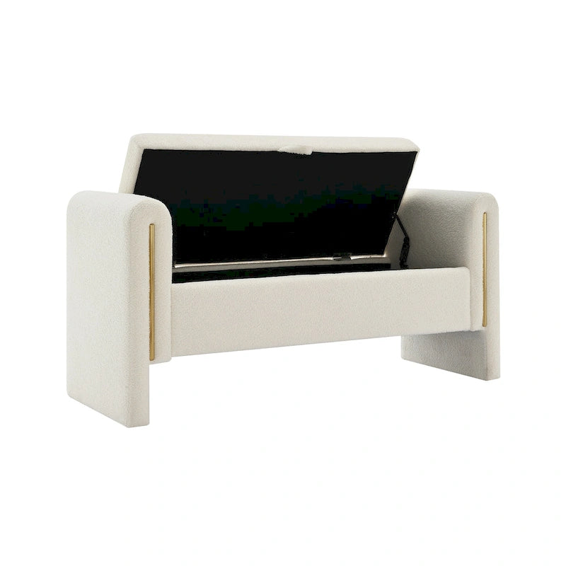 Banc de rangement de bout de lit avec accoudoirs en tissu Teddy moderne