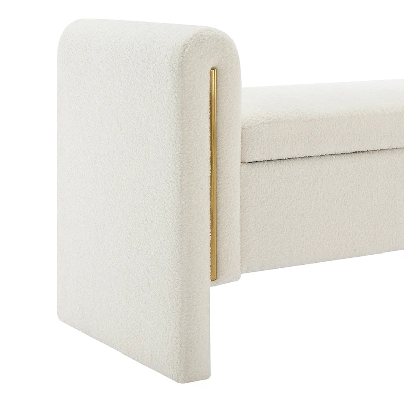 Banc de rangement de bout de lit avec accoudoirs en tissu Teddy moderne