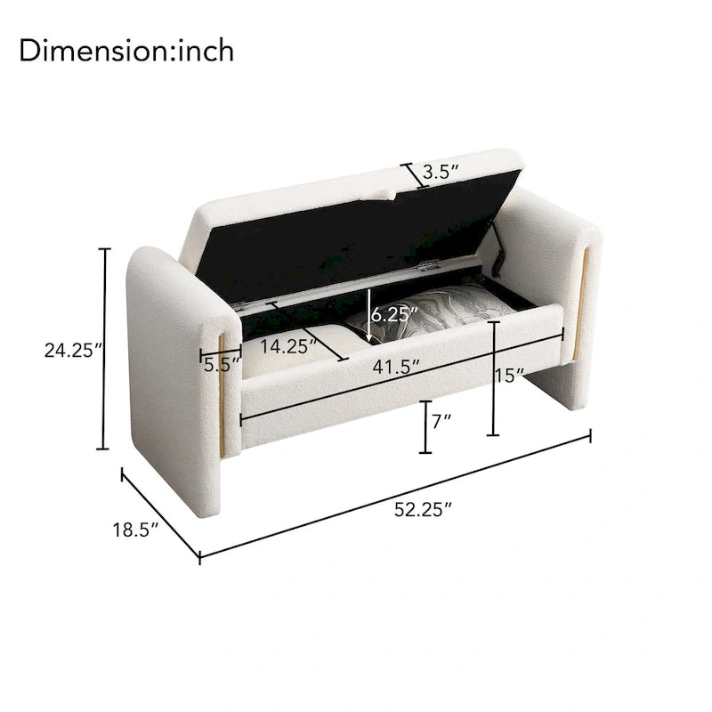 Banc de rangement de bout de lit avec accoudoirs en tissu Teddy moderne