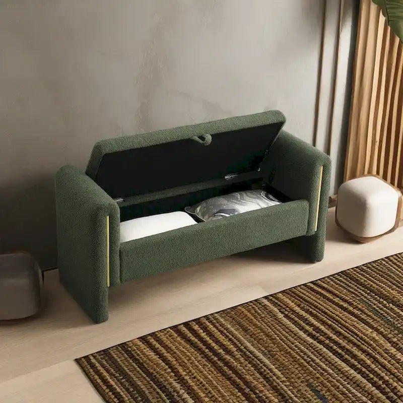Banc de rangement de bout de lit avec accoudoirs en tissu Teddy moderne