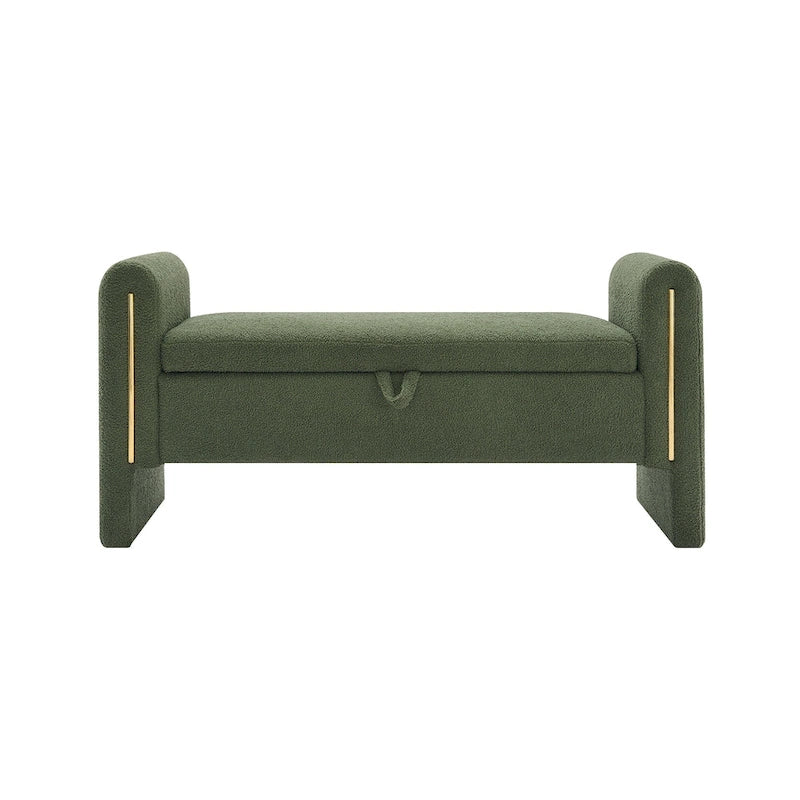 Banc de rangement de bout de lit avec accoudoirs en tissu Teddy moderne