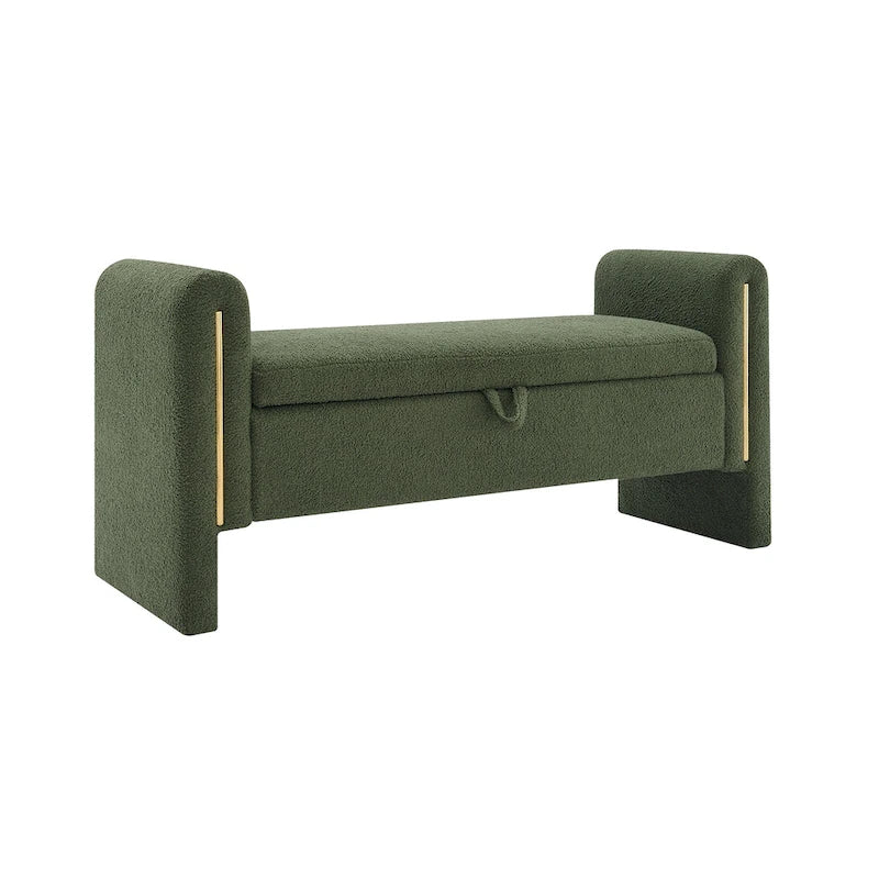 Banc de rangement de bout de lit avec accoudoirs en tissu Teddy moderne