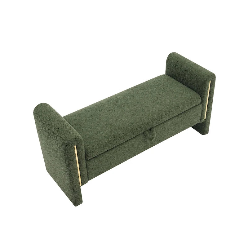 Banc de rangement de bout de lit avec accoudoirs en tissu Teddy moderne
