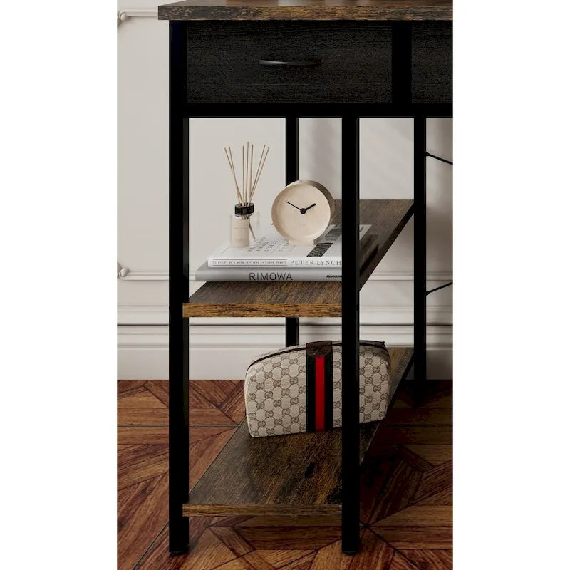 Bureau d'ordinateur moderne avec 7 tiroirs et station d'alimentation intégrée pour les jeux, les études ou l'aménagement d'un bureau à domicile.