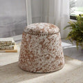 Repose-pieds pouf en similicuir de vache avec garniture cloutée, marron et blanc