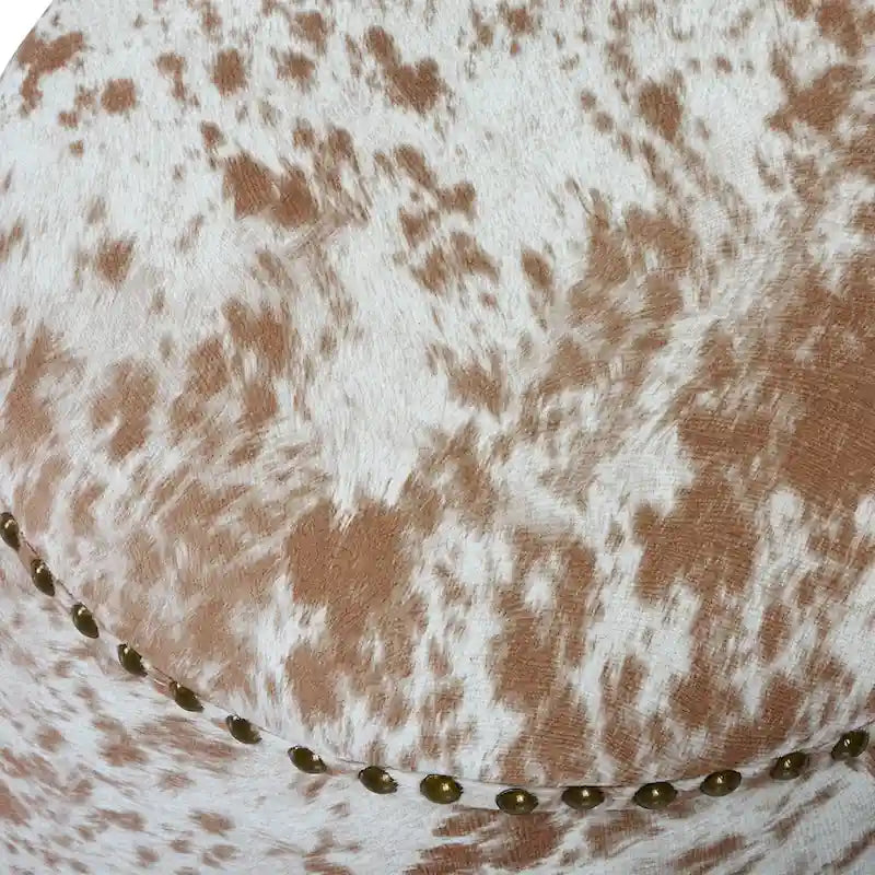 Repose-pieds pouf en similicuir de vache avec garniture cloutée, marron et blanc