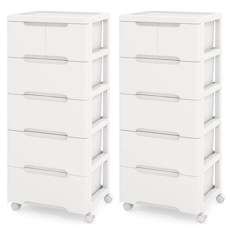 Lot de 2 chariots de rangement à roulettes en plastique à 6 tiroirs avec roues verrouillables