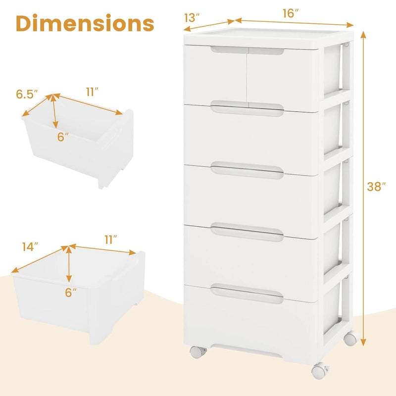 Lot de 2 chariots de rangement à roulettes en plastique à 6 tiroirs avec roues verrouillables