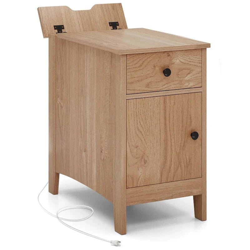 Table d'appoint avec station de recharge et plateau relevable, table de chevet ou de bout de canapé