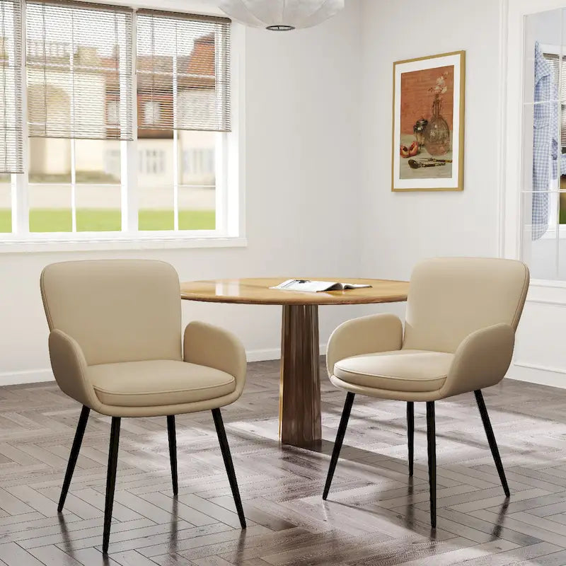 Set of 2 Cat-Scratch Resistant Dining Chairs with Gold Metal Legs