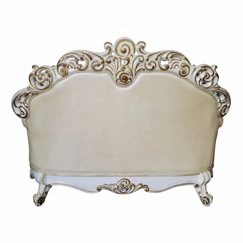 Causeuse sculptée traditionnelle en similicuir couleur champagne, 178 cm