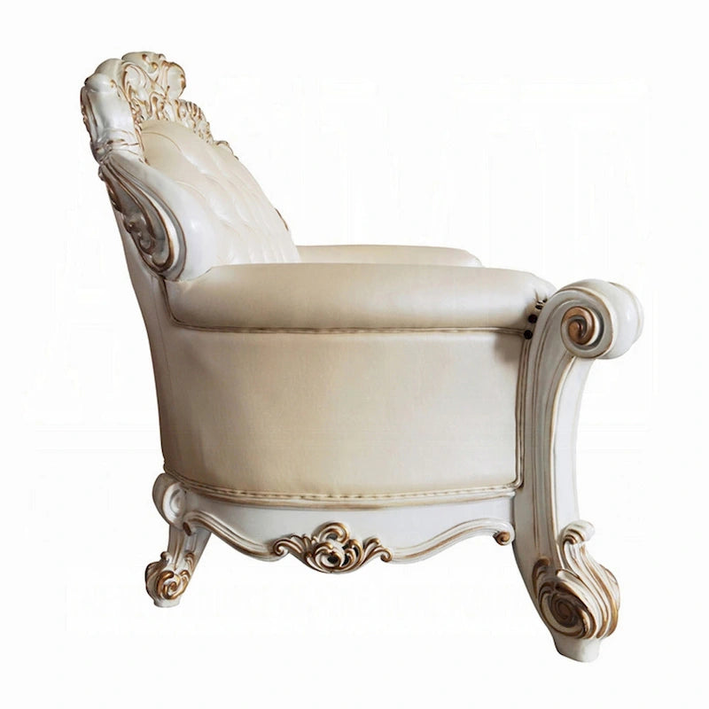 Causeuse sculptée traditionnelle en similicuir couleur champagne, 178 cm