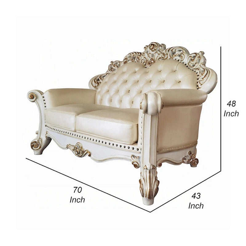 Causeuse sculptée traditionnelle en similicuir couleur champagne, 178 cm