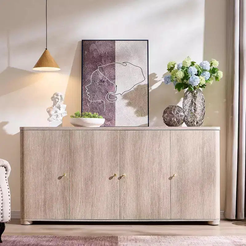 Kitchen Buffet Sideboard Cabinet with 4 Doors and Shelves, Modern Large Sideboard Buffet Storage Cabinet, 66 Coffee Bar Storage Cabinet