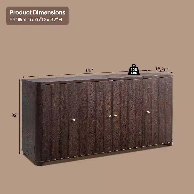 Kitchen Buffet Sideboard Cabinet with 4 Doors and Shelves, Modern Large Sideboard Buffet Storage Cabinet, 66 Coffee Bar Storage Cabinet