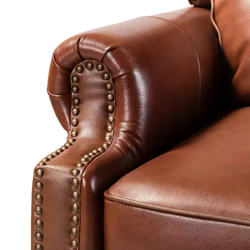 Set of 2 Elisabete Modern Wingback Genuine Leather Recliner with Vintage Nail Head Trim for Living Room and Bedroom| ART OF LIVING DESIGNS