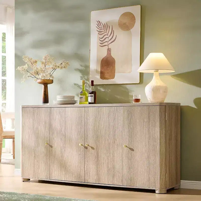 Kitchen Buffet Sideboard Cabinet with 4 Doors and Shelves, Modern Large Sideboard Buffet Storage Cabinet, 66 Coffee Bar Storage Cabinet