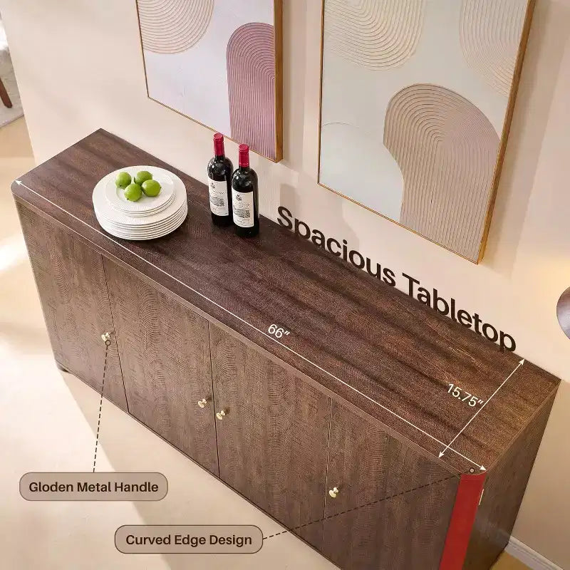 Kitchen Buffet Sideboard Cabinet with 4 Doors and Shelves, Modern Large Sideboard Buffet Storage Cabinet, 66 Coffee Bar Storage Cabinet