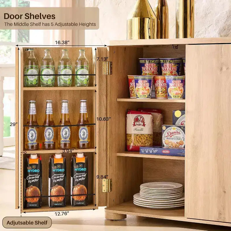 Kitchen Buffet Sideboard Cabinet with 4 Doors and Shelves, Modern Large Sideboard Buffet Storage Cabinet, 66 Coffee Bar Storage Cabinet