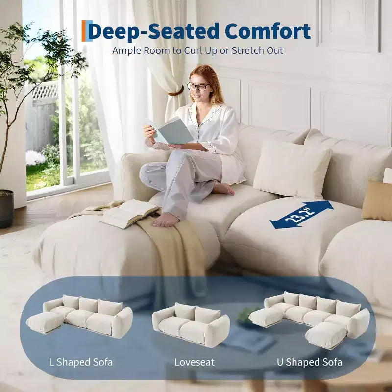 Chenille Fabric Modular Love Seat Sofa, 2-Seater Cloud sofa with High Resilience Sponge, Small Space Boneless Sofa