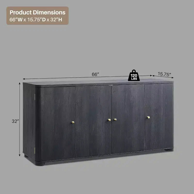 Kitchen Buffet Sideboard Cabinet with 4 Doors and Shelves, Modern Large Sideboard Buffet Storage Cabinet, 66 Coffee Bar Storage Cabinet