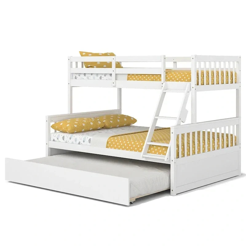 Gymax Twin Over Full Bunk Bed with Twin Trundle Convertible Platform