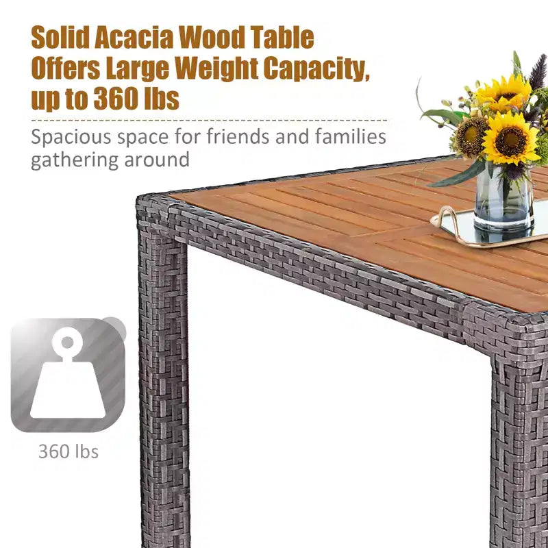 Costway 9PCS Patio Rattan Dining Set Mix Gray Acacia Wood Table Cushioned Chair
