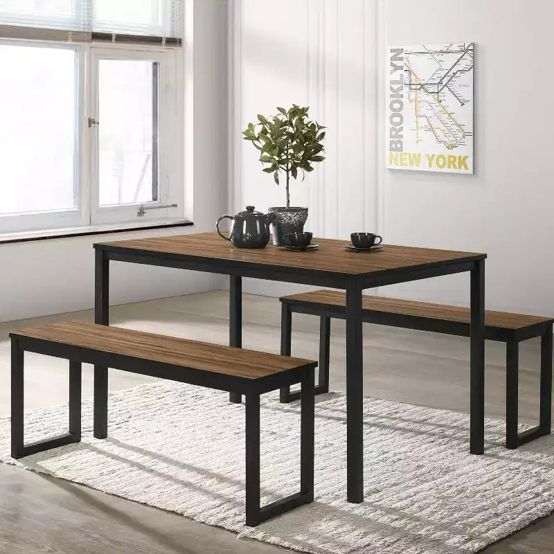 3pc Killucan Dining Table Set with 2 Benches - miBasics