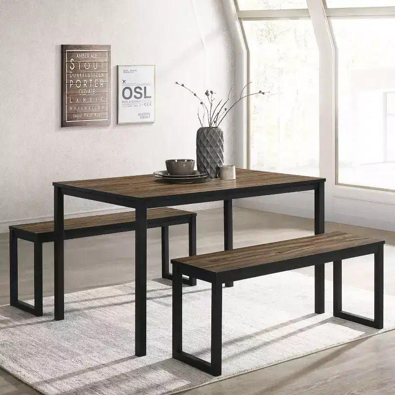 3pc Killucan Dining Table Set with 2 Benches - miBasics