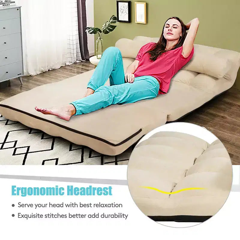 Costway Foldable Floor Sofa Bed 6-Position Adjustable Lounge Couch with 2 Pillows Blue\Beige\Grey\Black